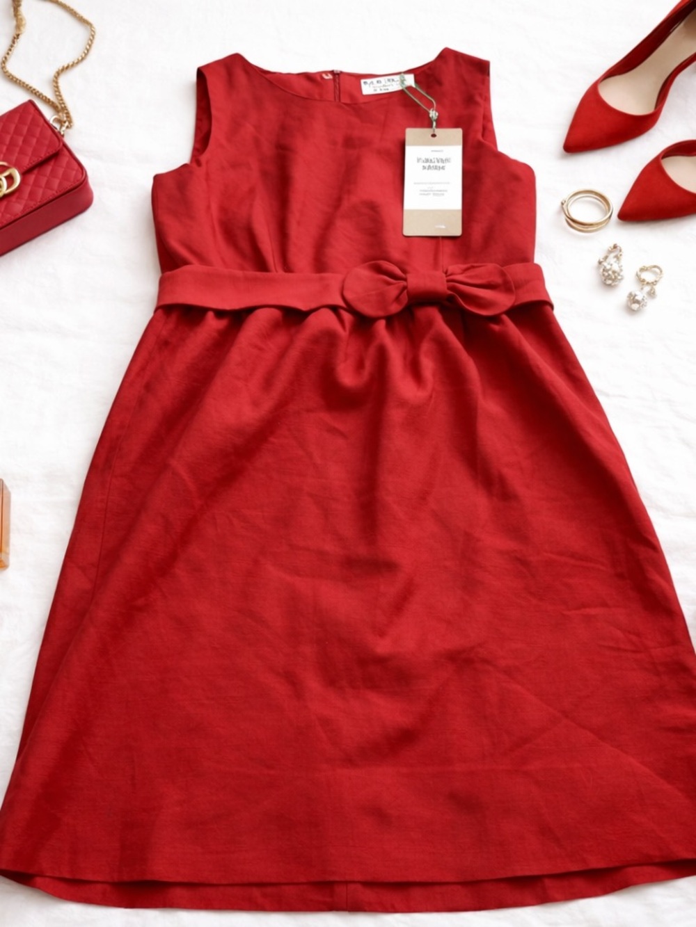 RED Valentino Bow Waist Dress Red Cocktail Party Designer Luxury Size 48 NWT